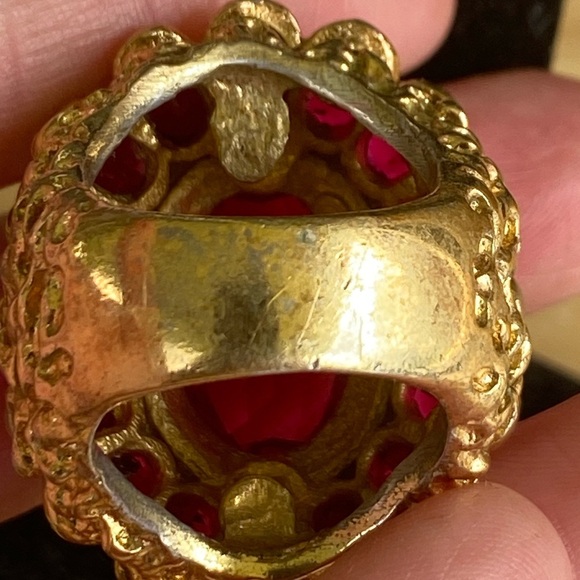 Vintage 1990s Y2k Large Ruby Red Costume Ring - Picture 5 of 6